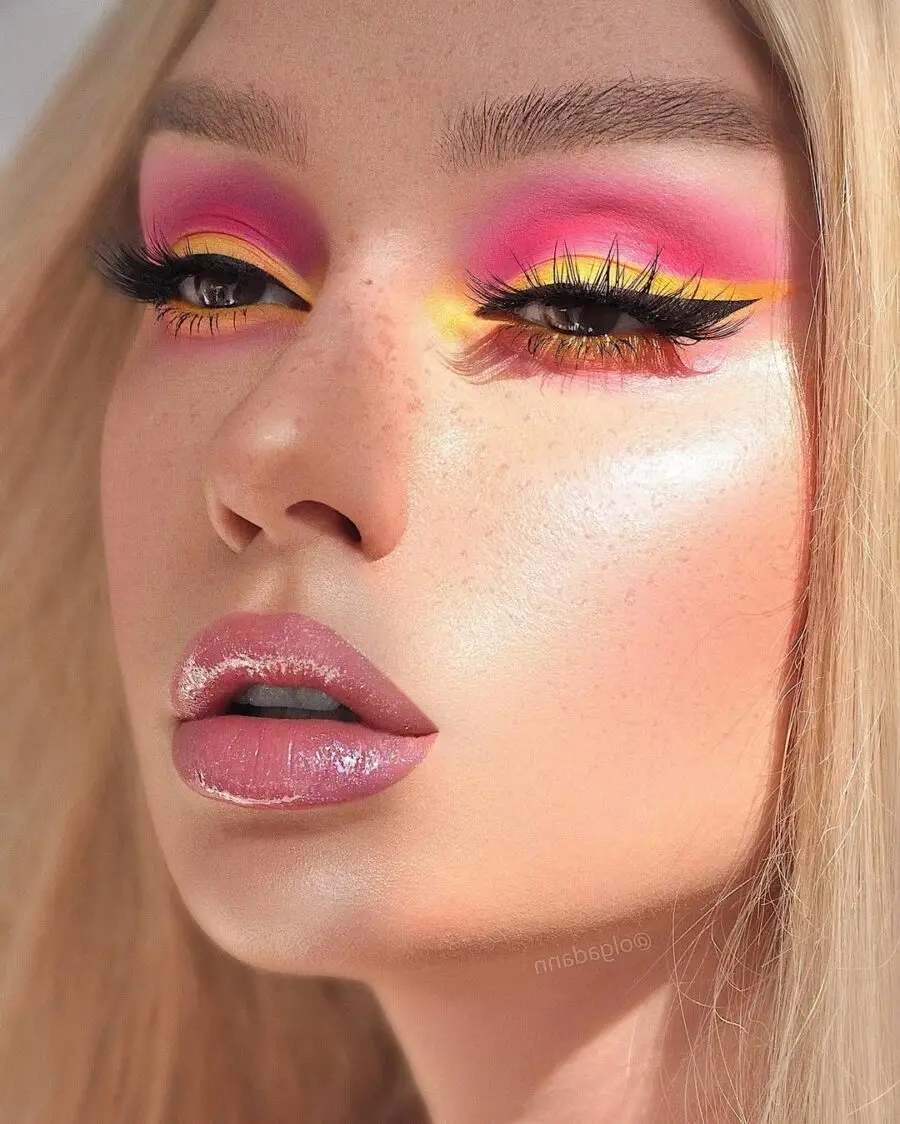 Bold Yellow and Pink Makeup Look