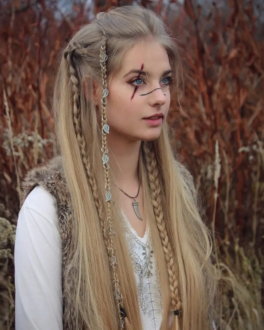 Intricate braids with viking-inspired accessories