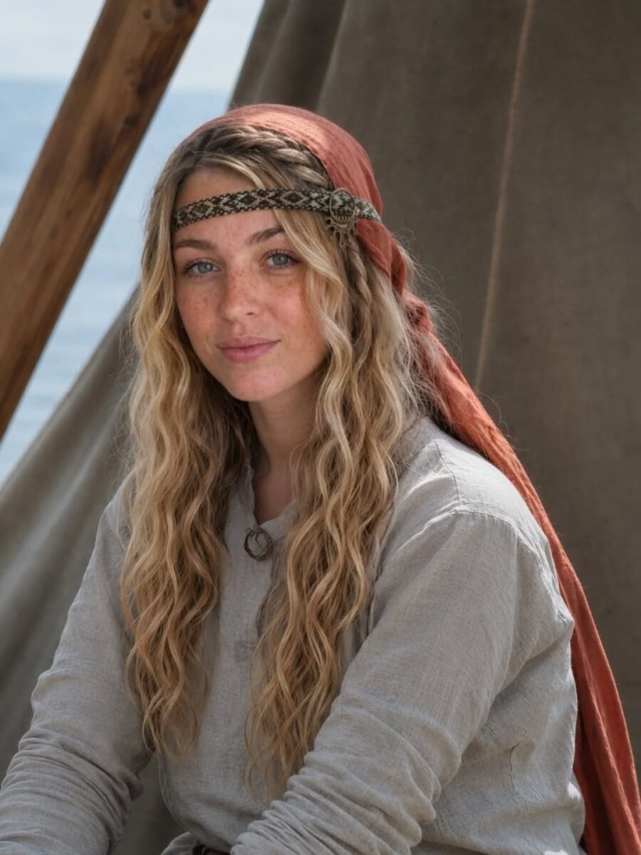 Elegant Viking hairstyle with flowing waves