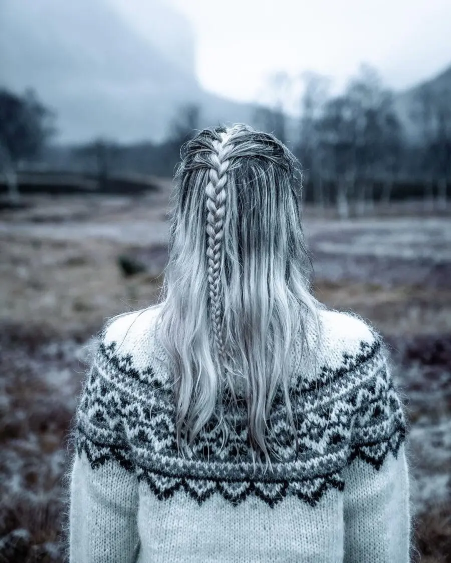 Nordic braid amidst a frosty landscape