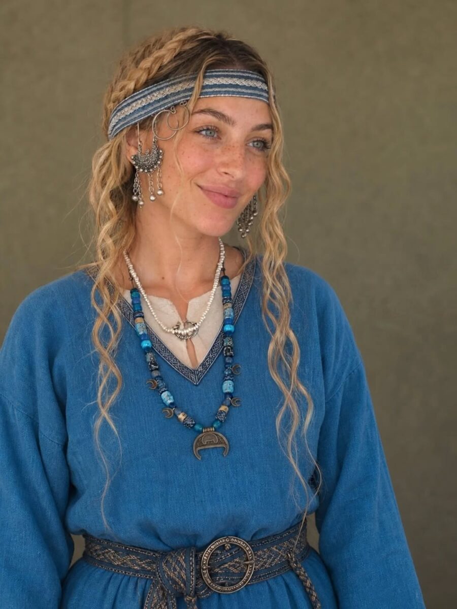 Braided Viking hairstyle with headband and accessories