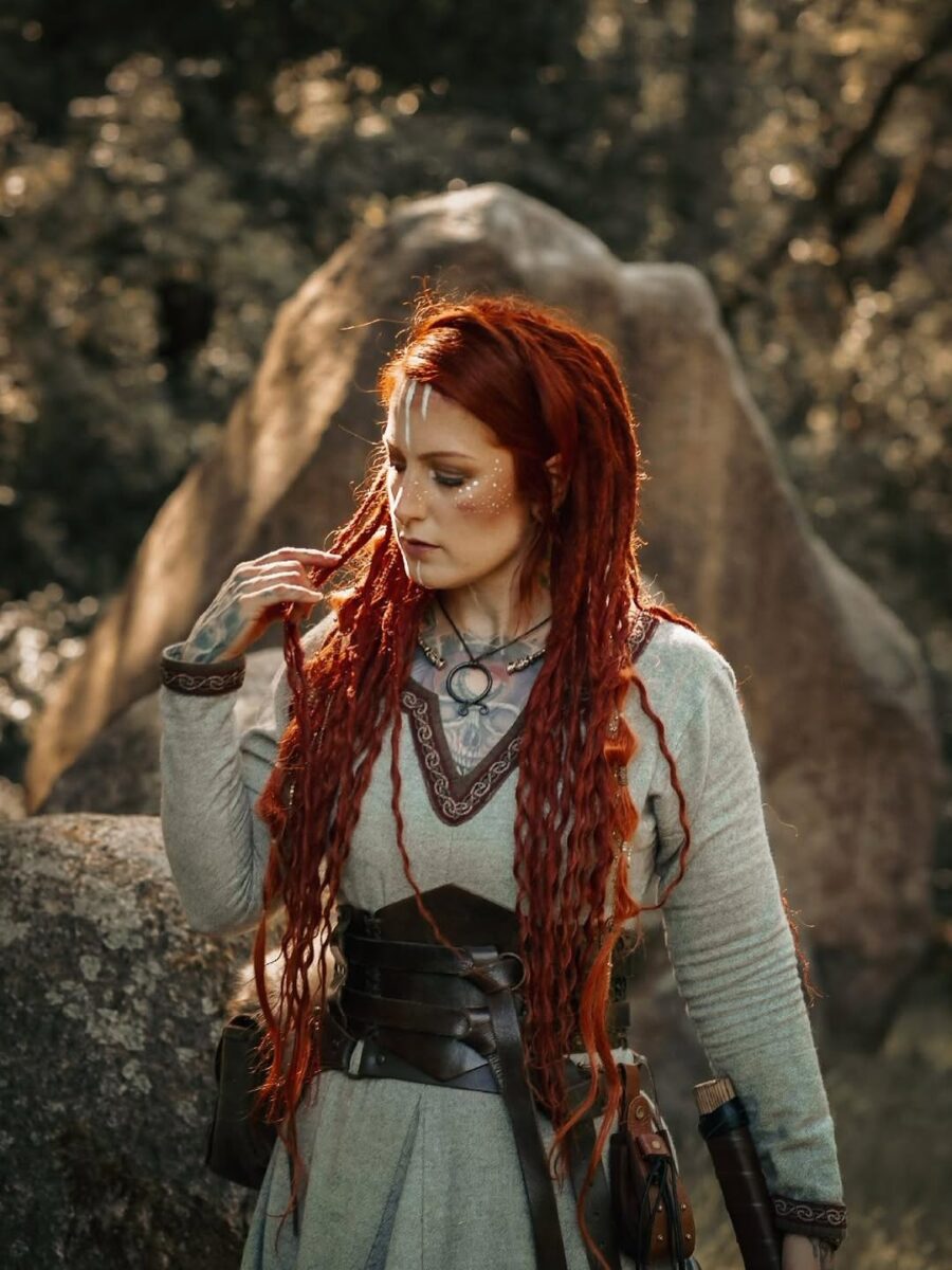 Dramatic Viking Dreadlocks with Deep Red Tones