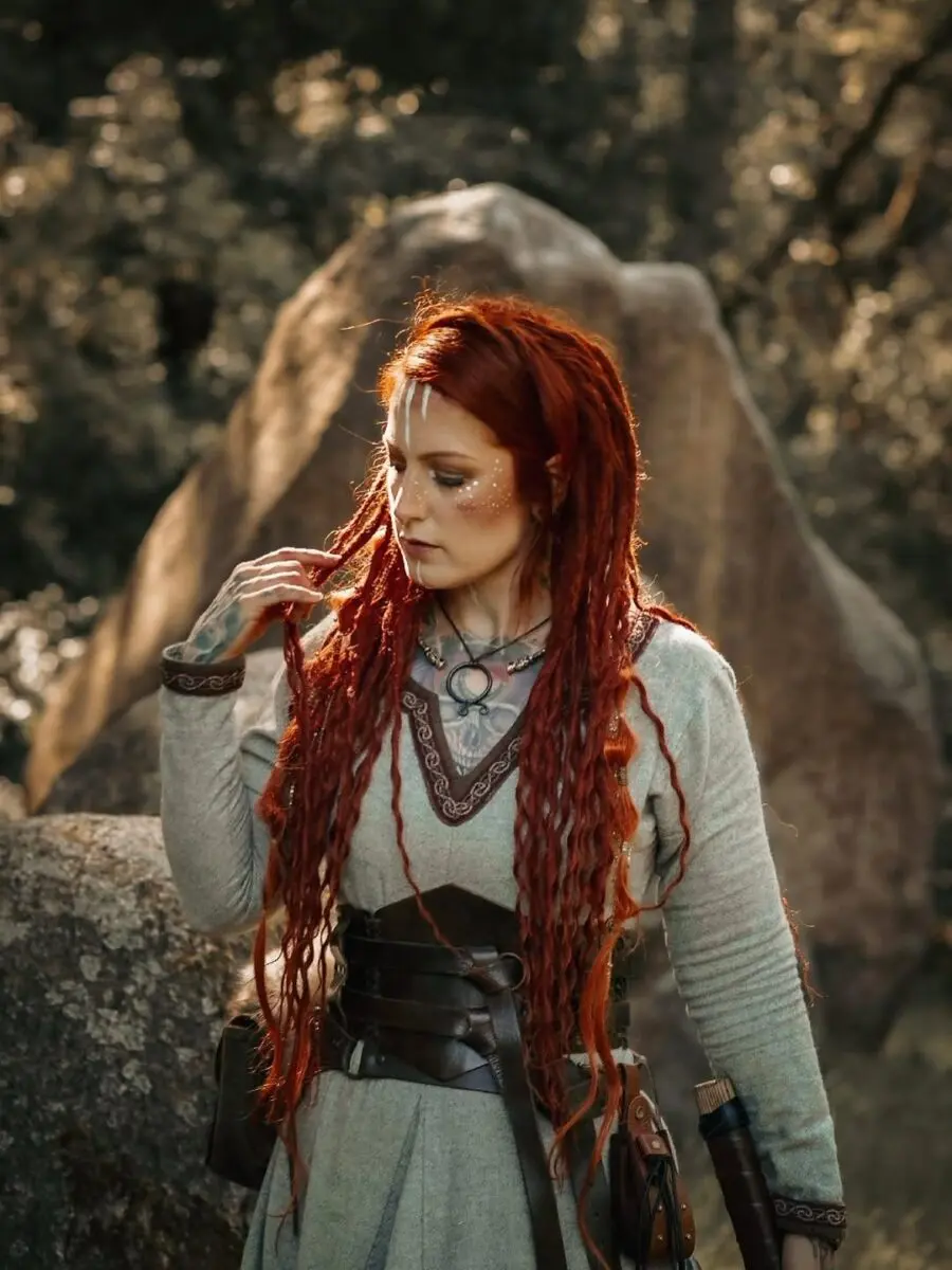 Dramatic Viking Dreadlocks with Deep Red Tones