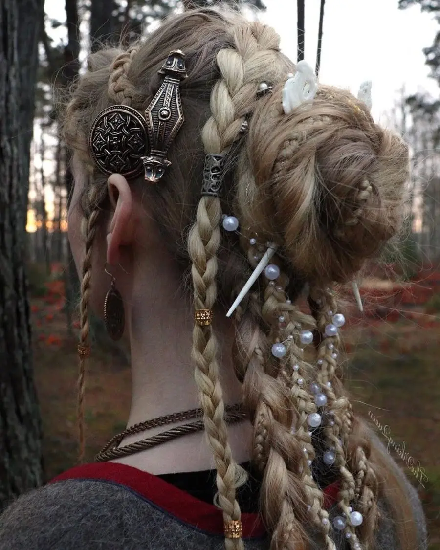 Elegant Viking Braids with Decorative Accessories