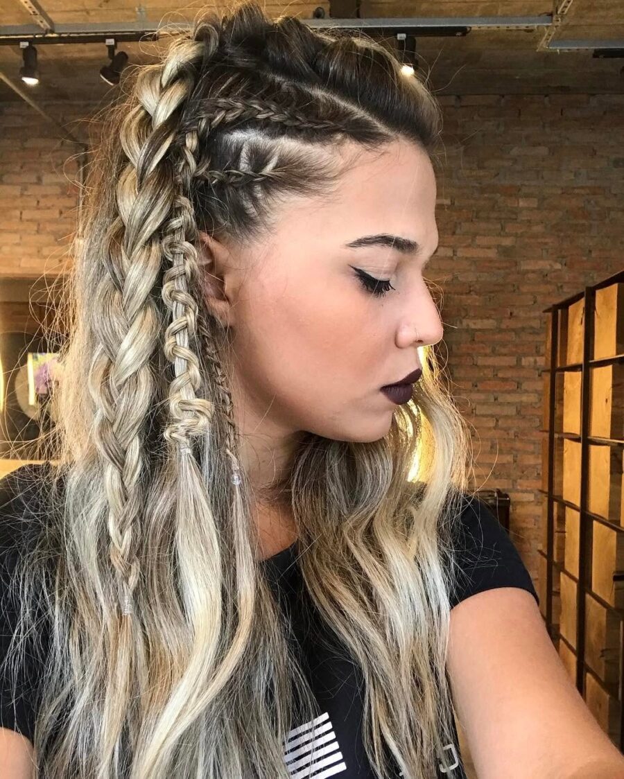 Intricate braids with flowing waves hairstyle