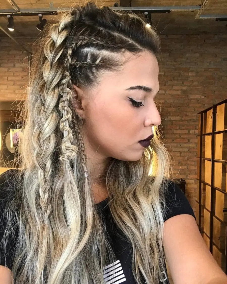 Intricate braids with flowing waves hairstyle