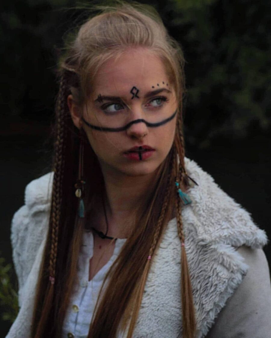 Unique Viking Braided Hairstyle with Face Art