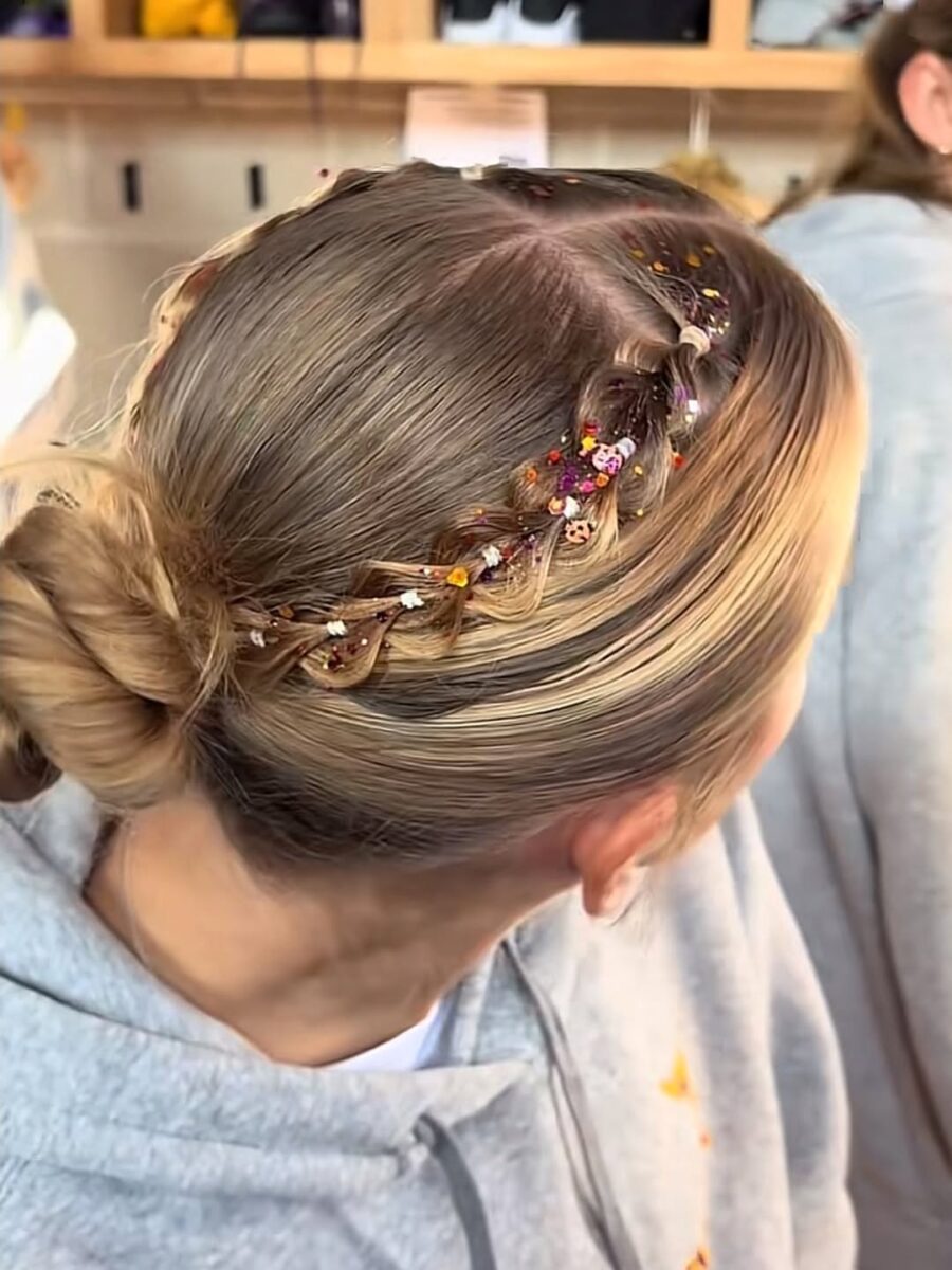 Chic braids adorned with colorful sparkles