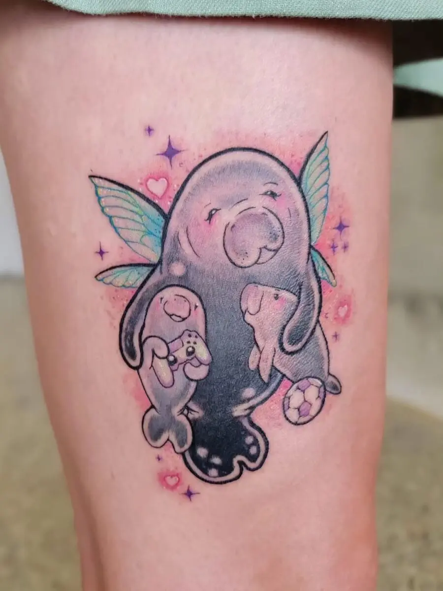 Charming manatee tattoo with a nurturing vibe