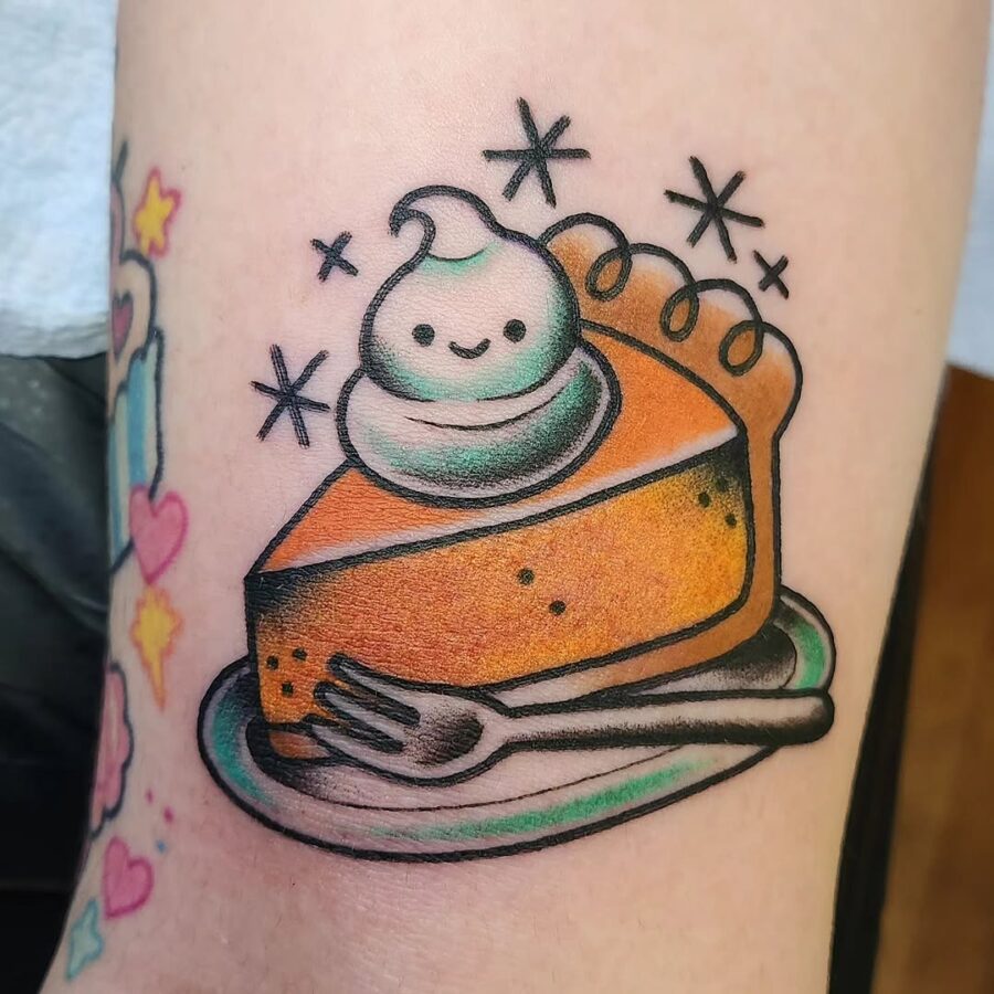 Deliciously whimsical pie tattoo design