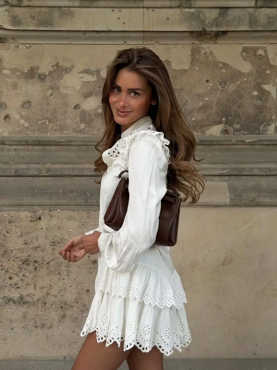 Chic White Mini Dress with Lace Accents