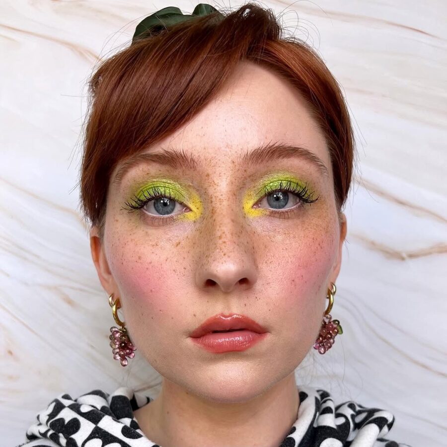 Vibrant yellow and green eye makeup look