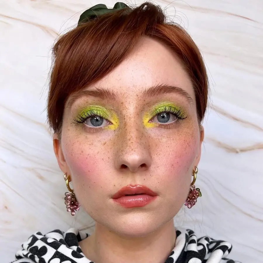 Vibrant yellow and green eye makeup look