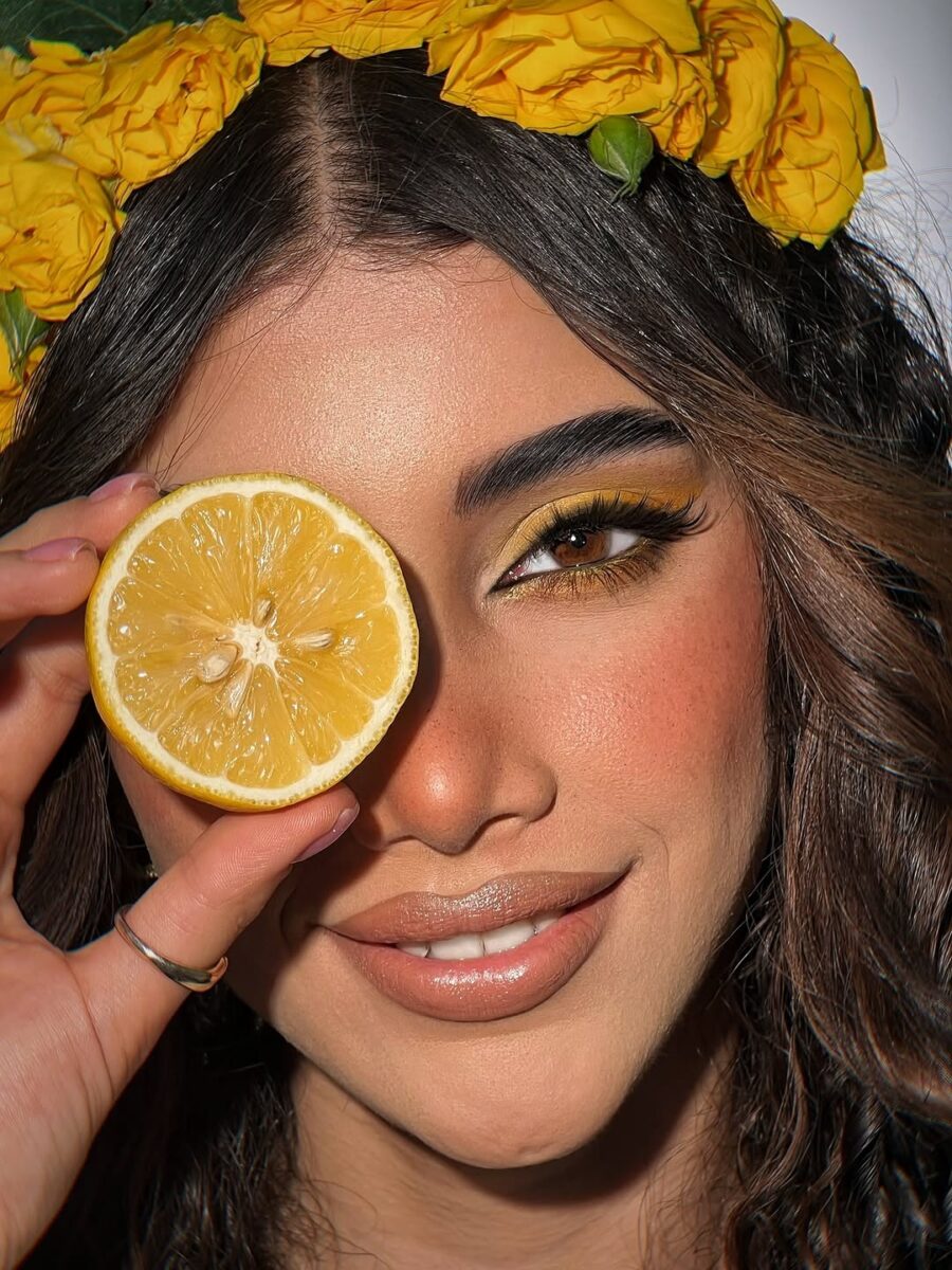 Vibrant yellow makeup with citrus inspiration