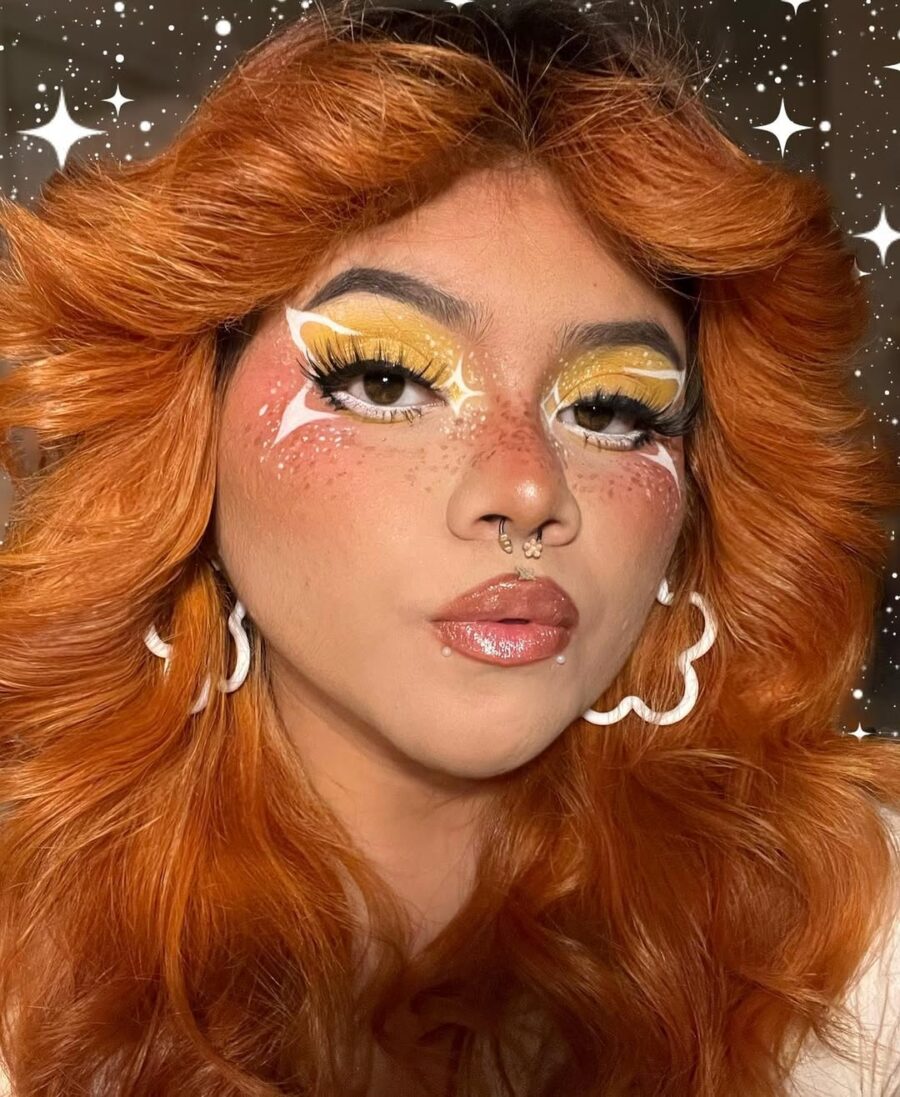Vibrant yellow eye makeup with bold accents