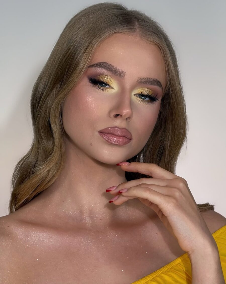 Bright, bold yellow makeup for a radiant look