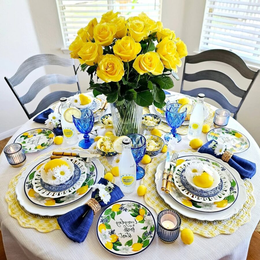 Bright and cheerful lemon-themed table setting