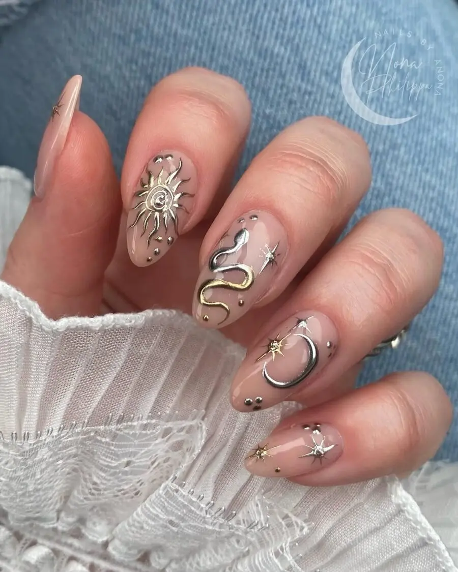 Chic Zodiac-Inspired Nail Art Design