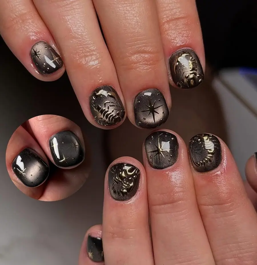 Celestial-Themed Dark Zodiac Nail Art
