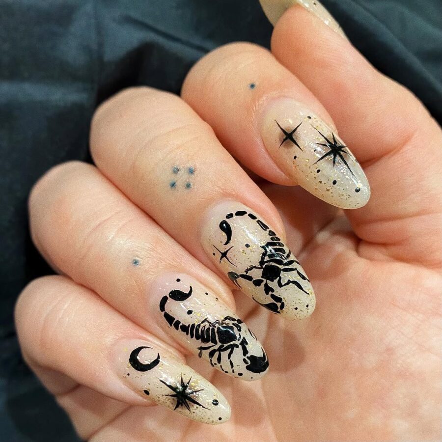 Astrological Scorpio Nail Art with Stars
