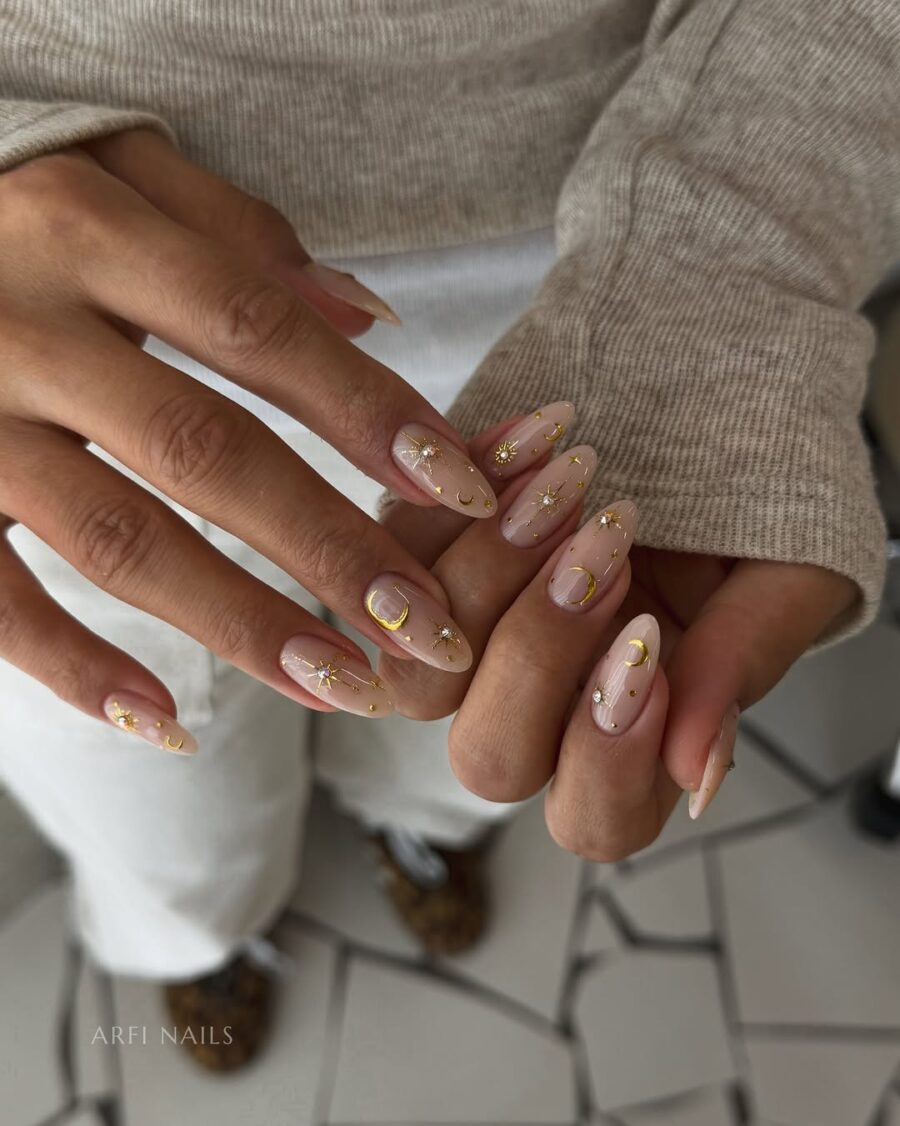 Glimmering Zodiac-Inspired Nail Art