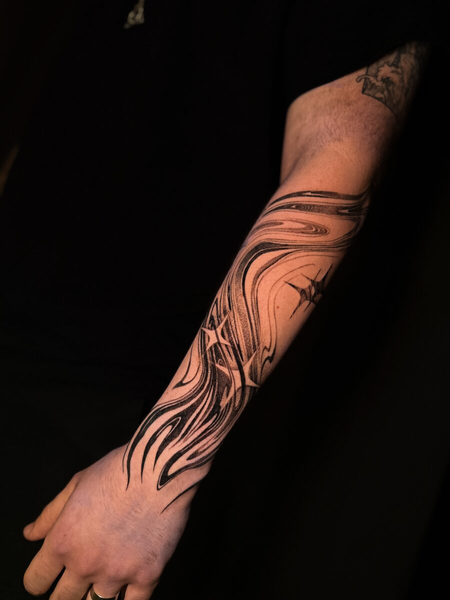Intricate Abstract Wave Half Sleeve Tattoo Design