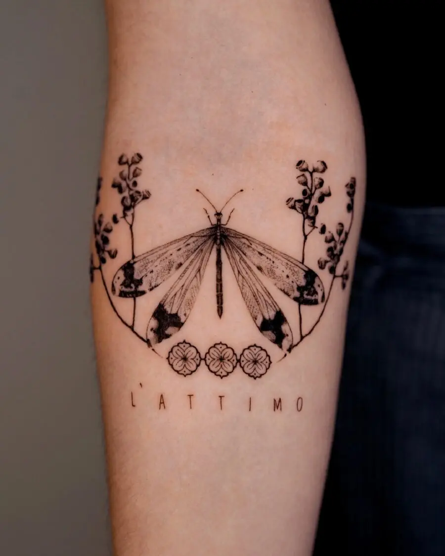 Delicate butterfly and flower tattoo art