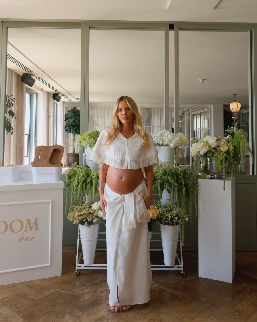 Elegant white fringe dress for a baby shower