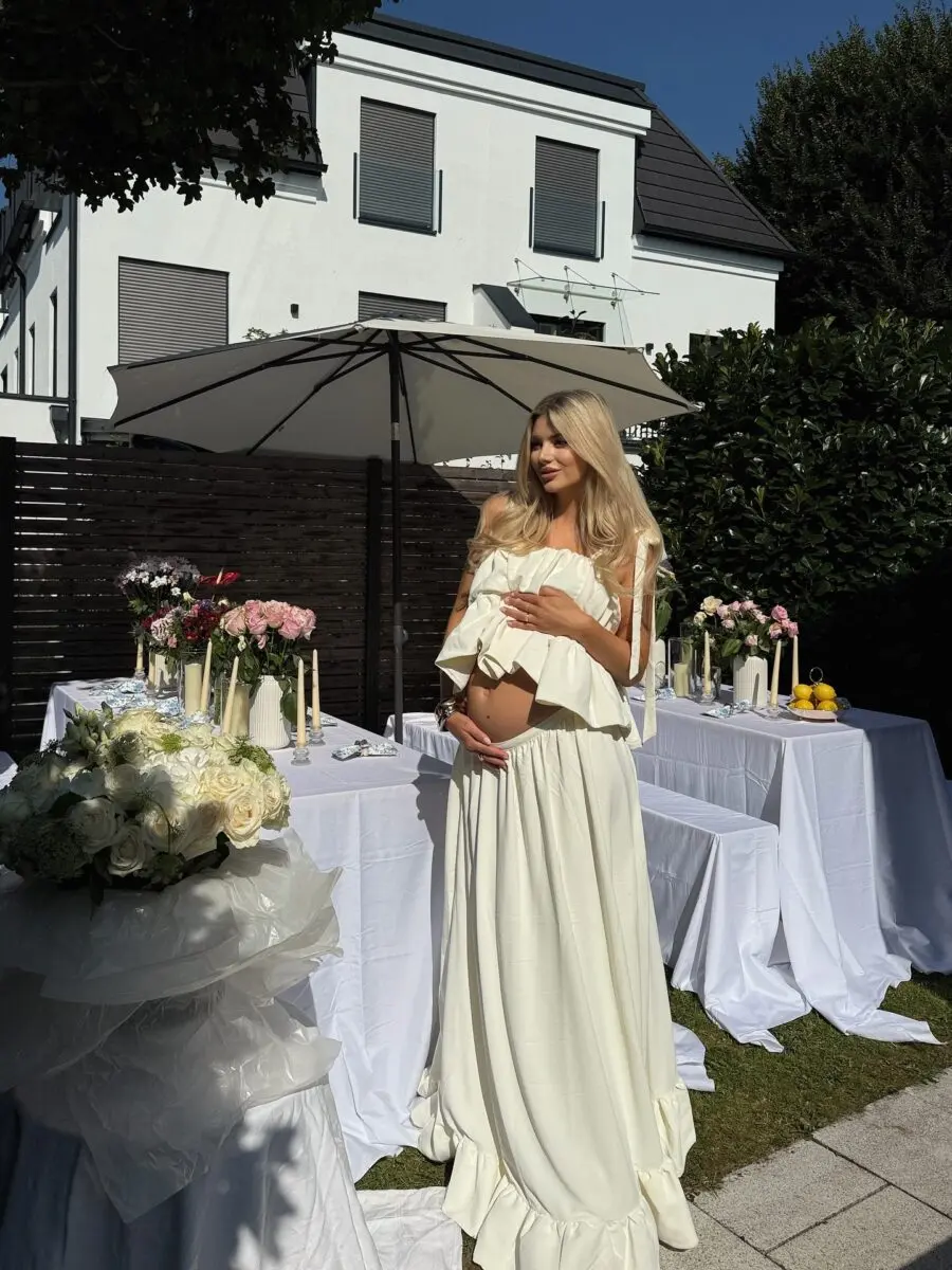 Elegant White Maternity Dress for Celebrating Life