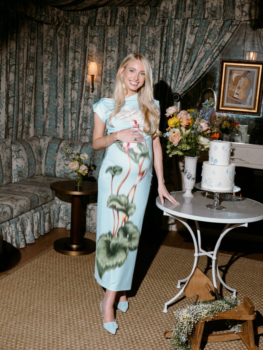 Chic floral dress for a baby shower celebration