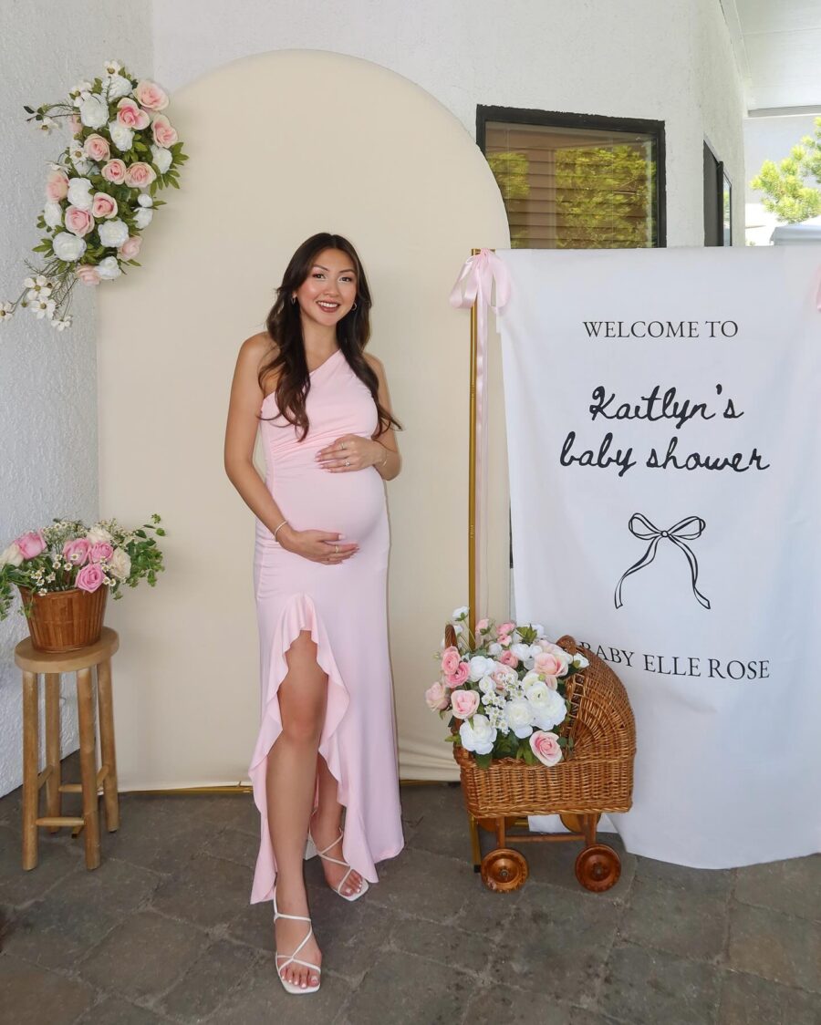 Elegant pink maternity dress for baby showers
