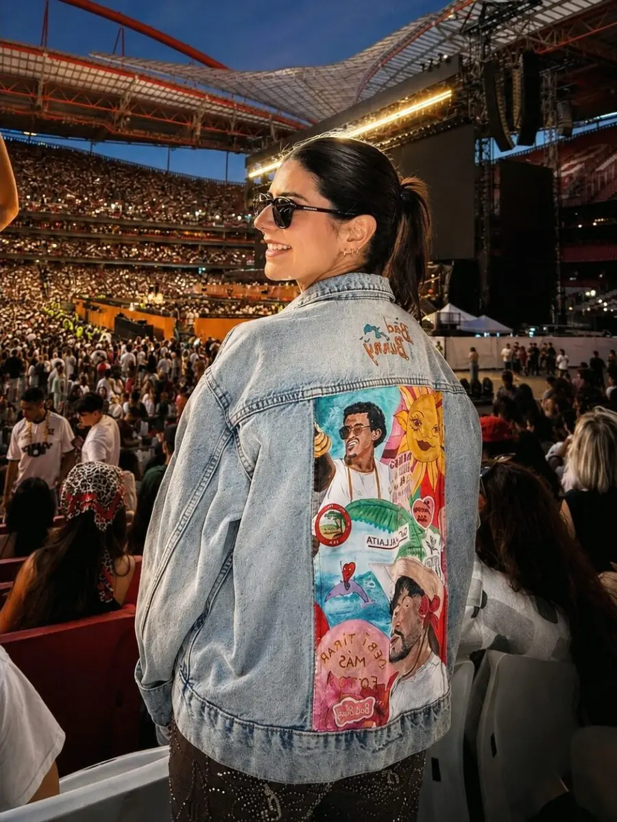 Bold denim jacket for concert vibes