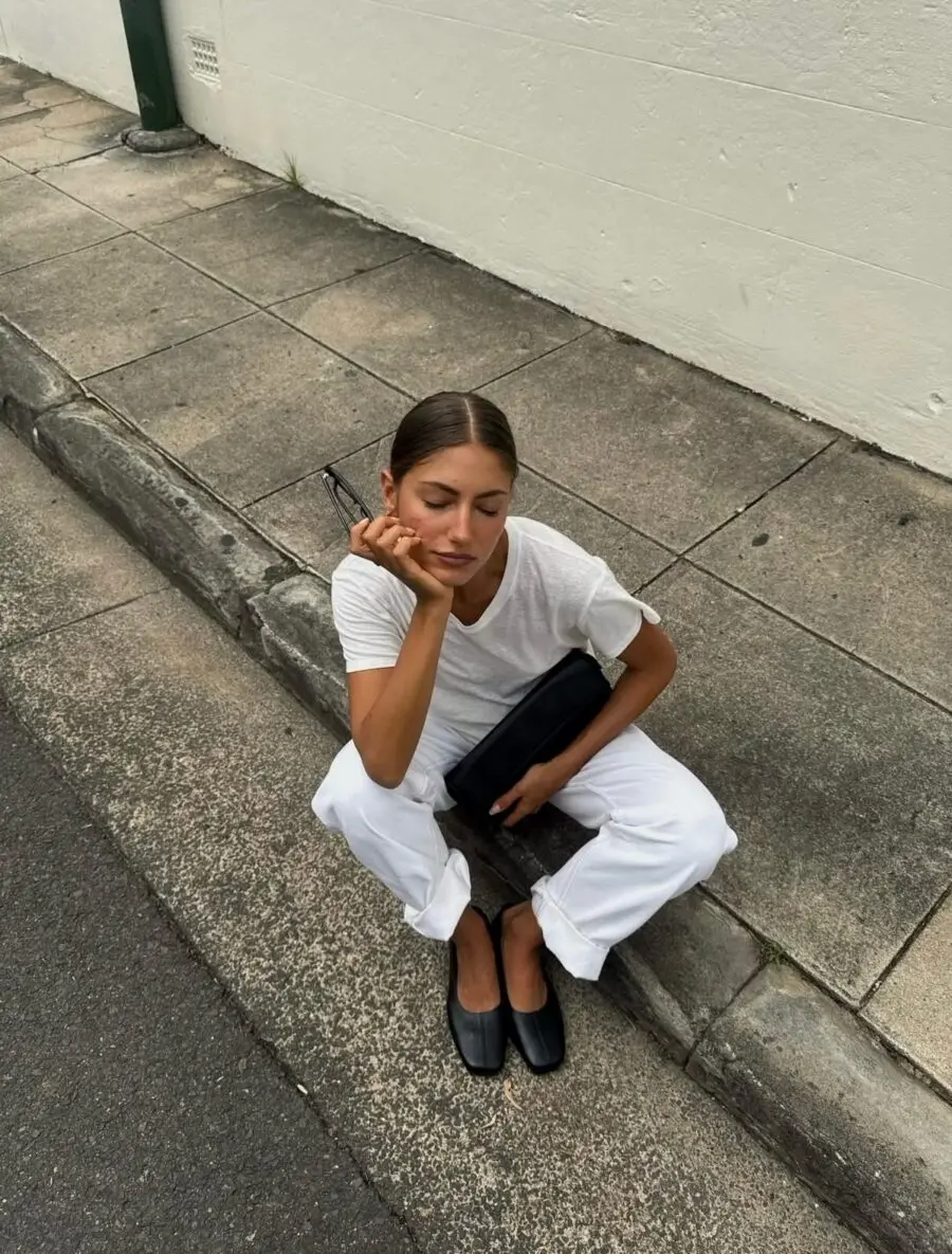 Chic casual look featuring ballet flats