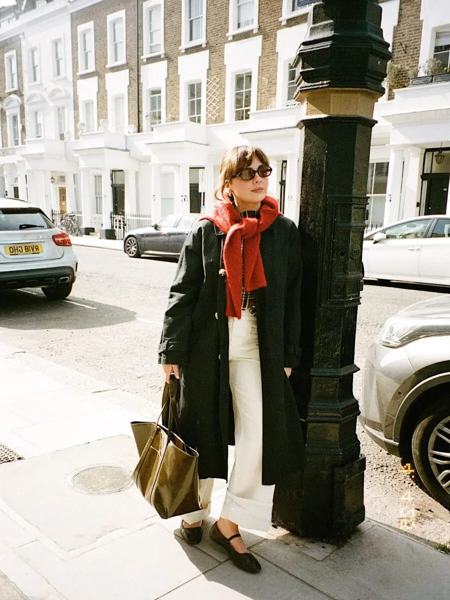 Casual Chic in Ballet Flats and Overcoat