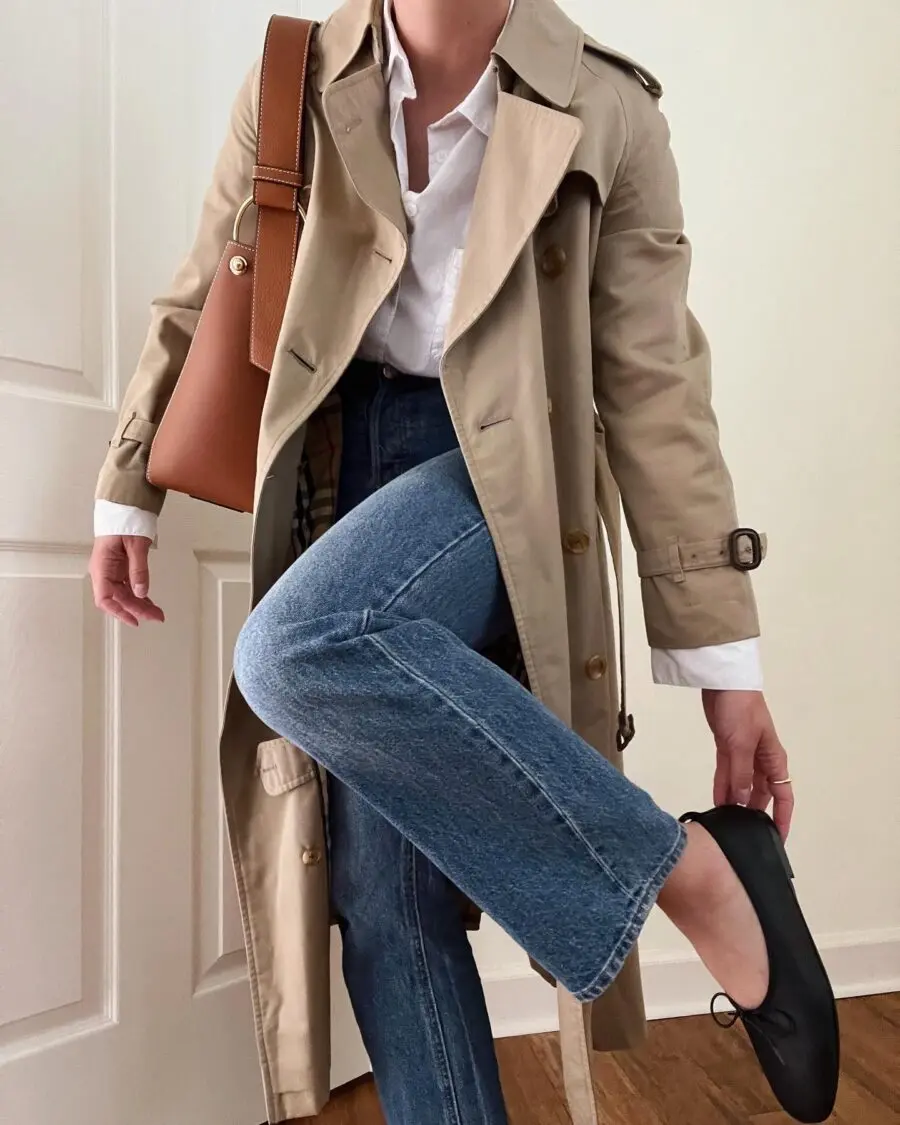 Effortlessly Chic Trench Coat and Ballet Flats