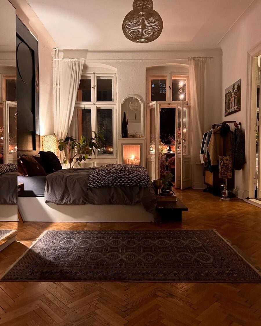 Warm and inviting bedroom ambiance at night