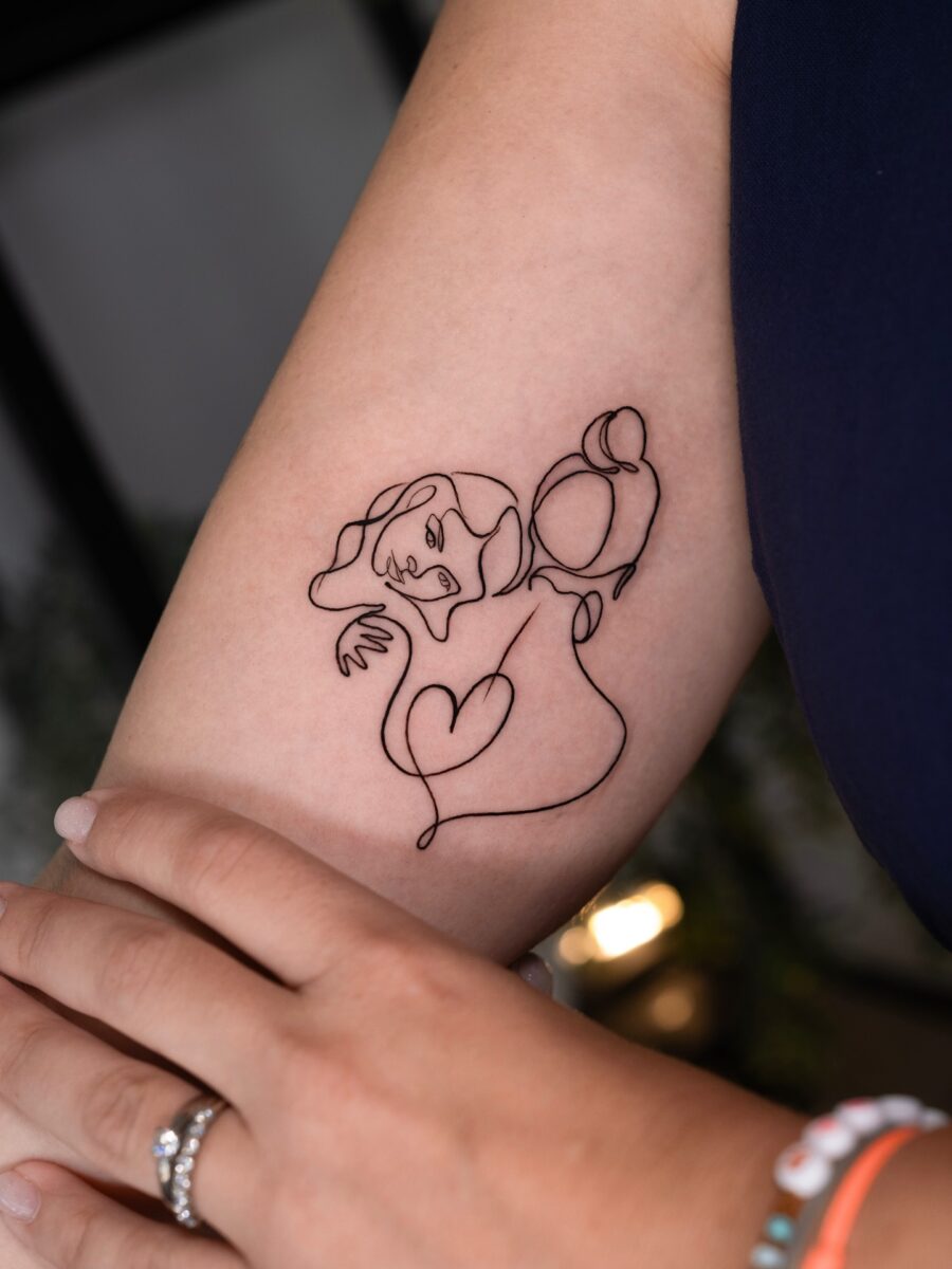 Minimalist Biceps Tattoo with Heart and Rose
