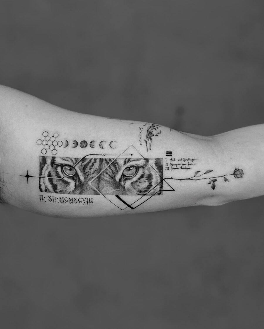 Fierce Tiger Tattoo with Geometric Elements