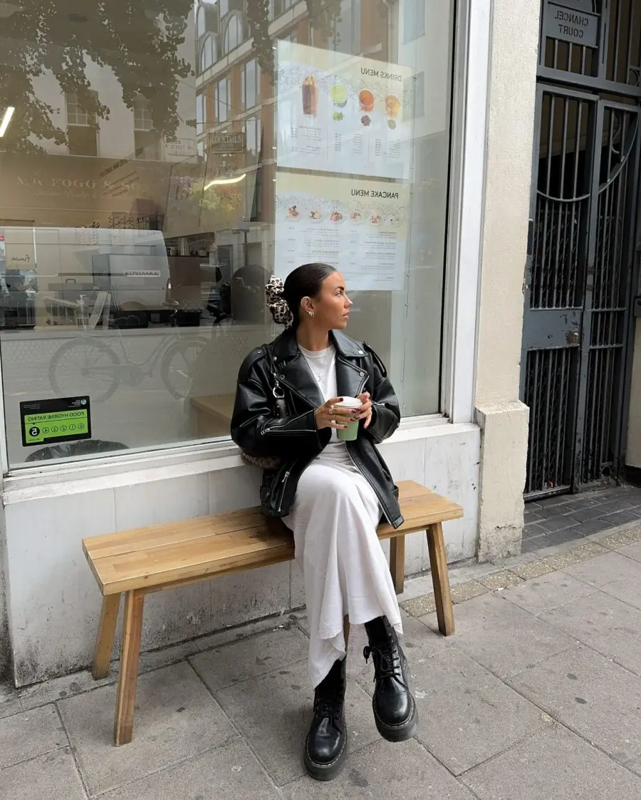 Effortlessly cool biker boots street style outfit