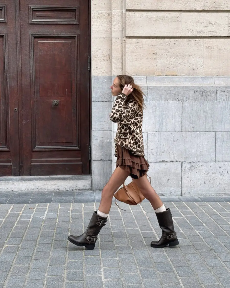 Chic Leopard Print Biker Boots Outfit