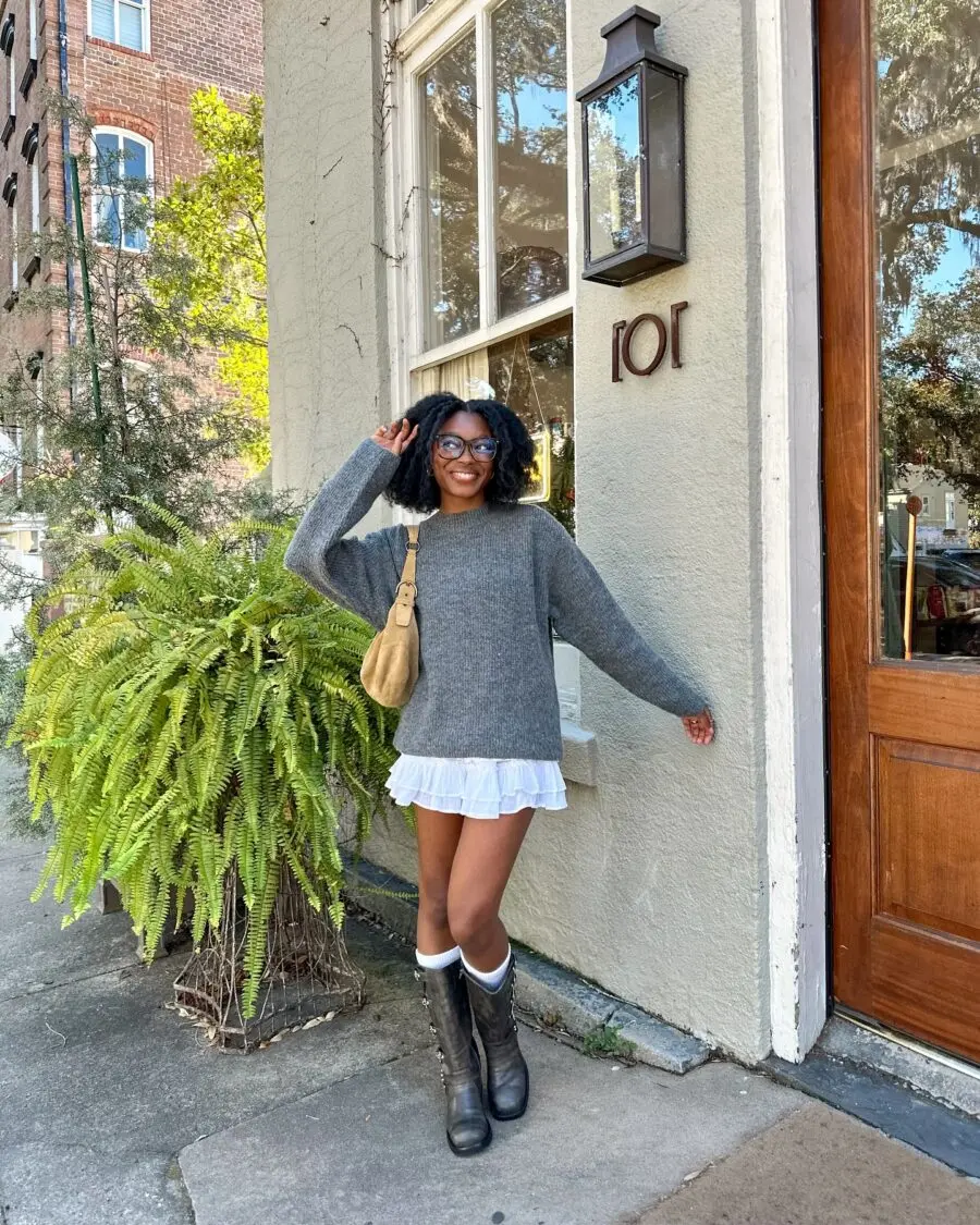 Chic Biker Boots with Cozy Sweater Style