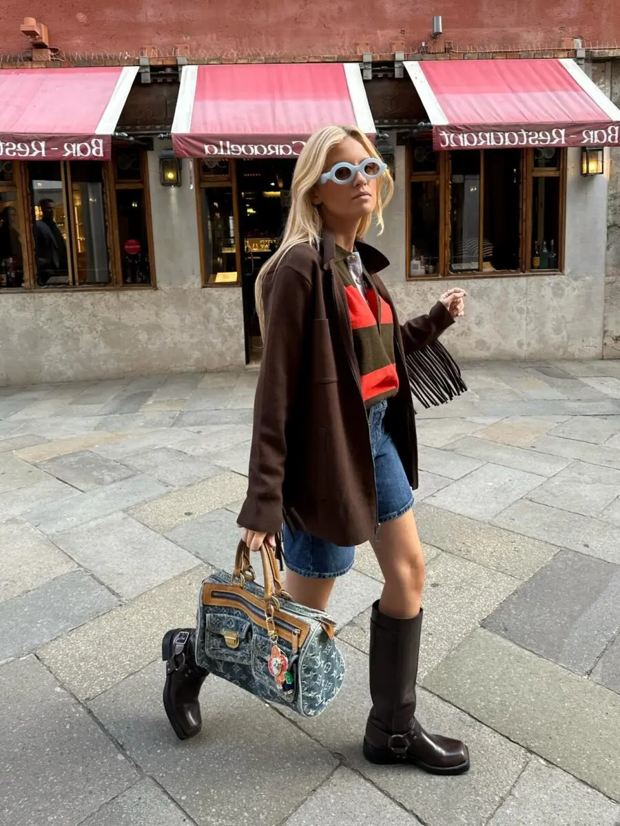 Effortlessly chic biker boots street style look