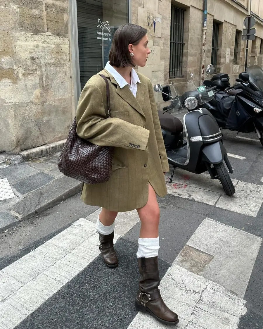 Chic vintage street style with biker boots