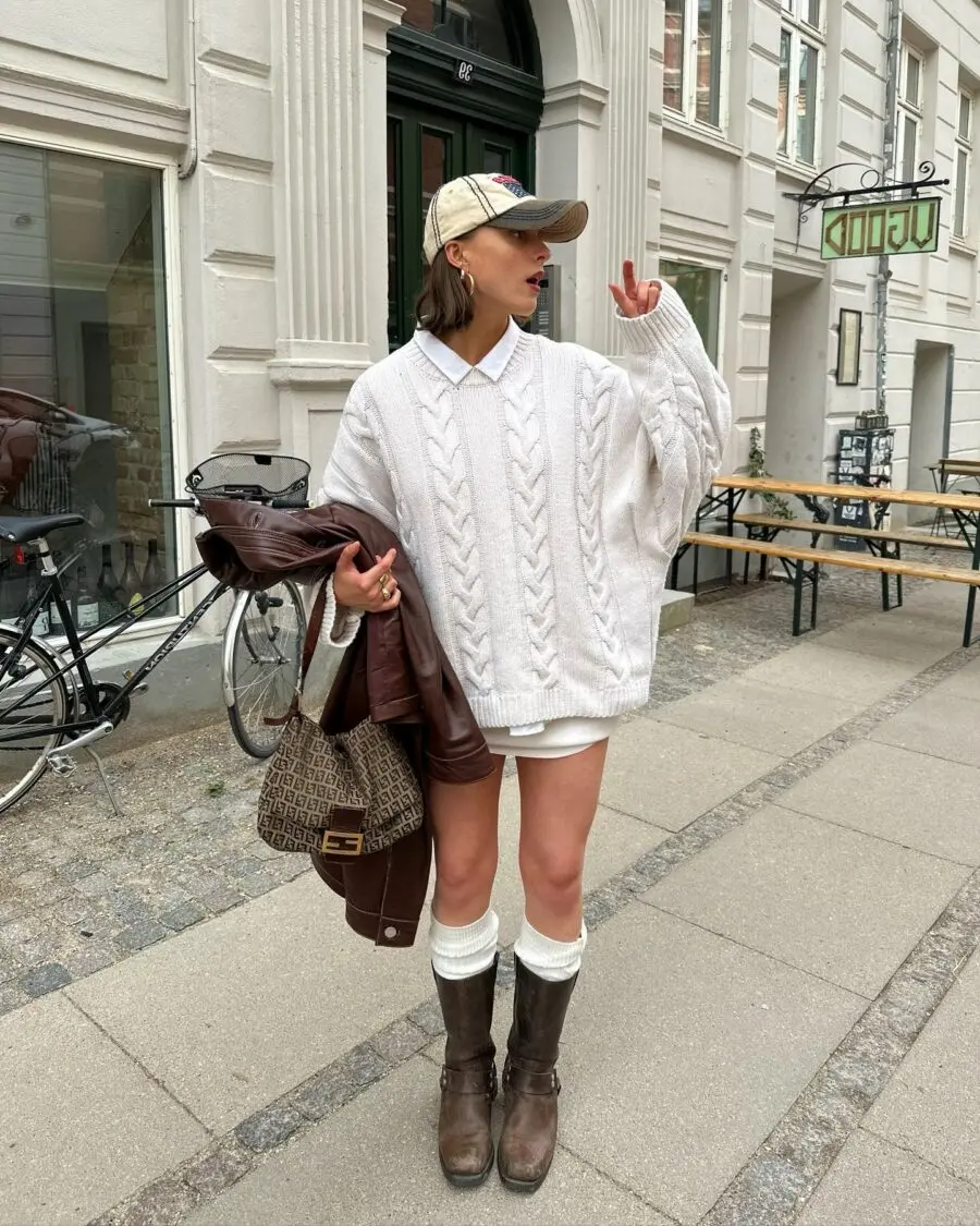 Chic biker boots with cozy oversized sweater