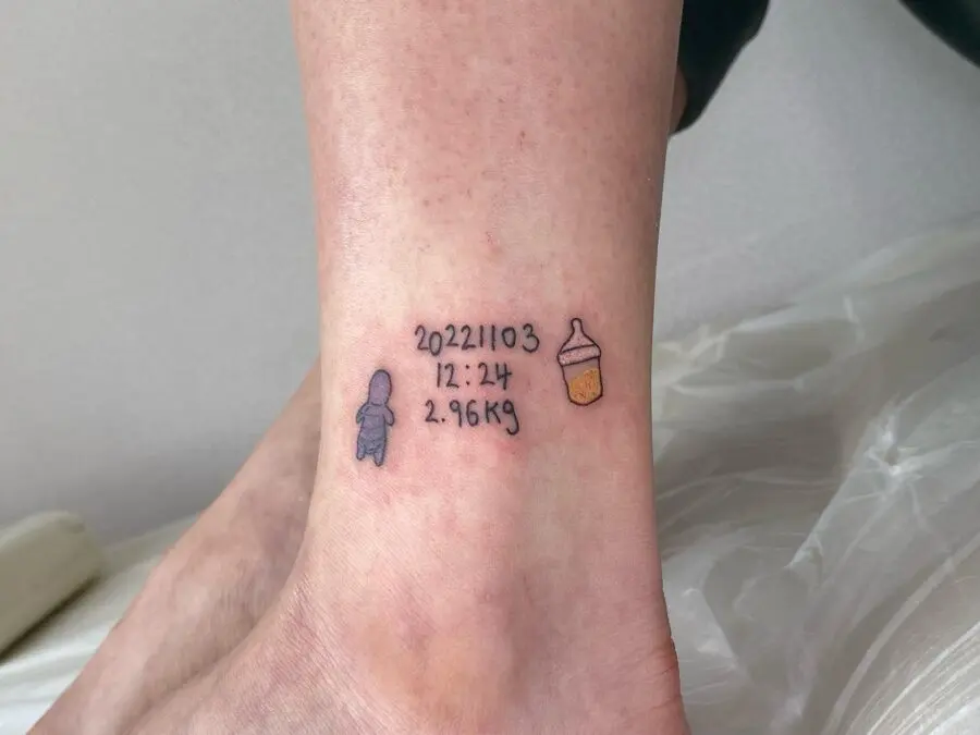 Cherished Birth Stats Tattoo on Ankle