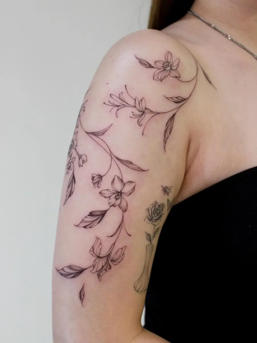 Elegant floral tattoo showcasing birth flowers