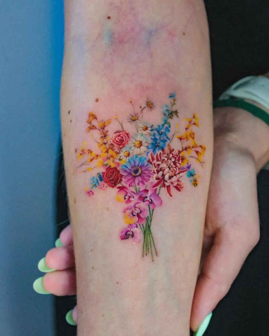 Vibrant Floral Design for Birth Flower Tattoos