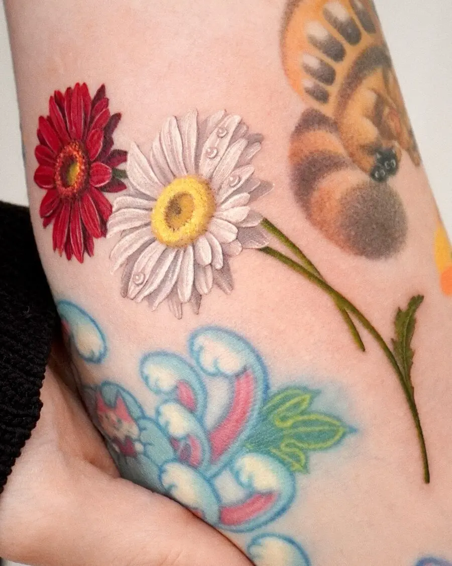 Vibrant Birth Flower Tattoos with Floral Details