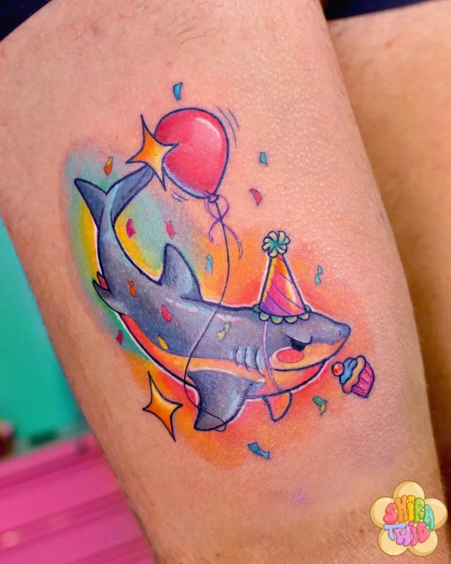 Playful shark with birthday vibes and color