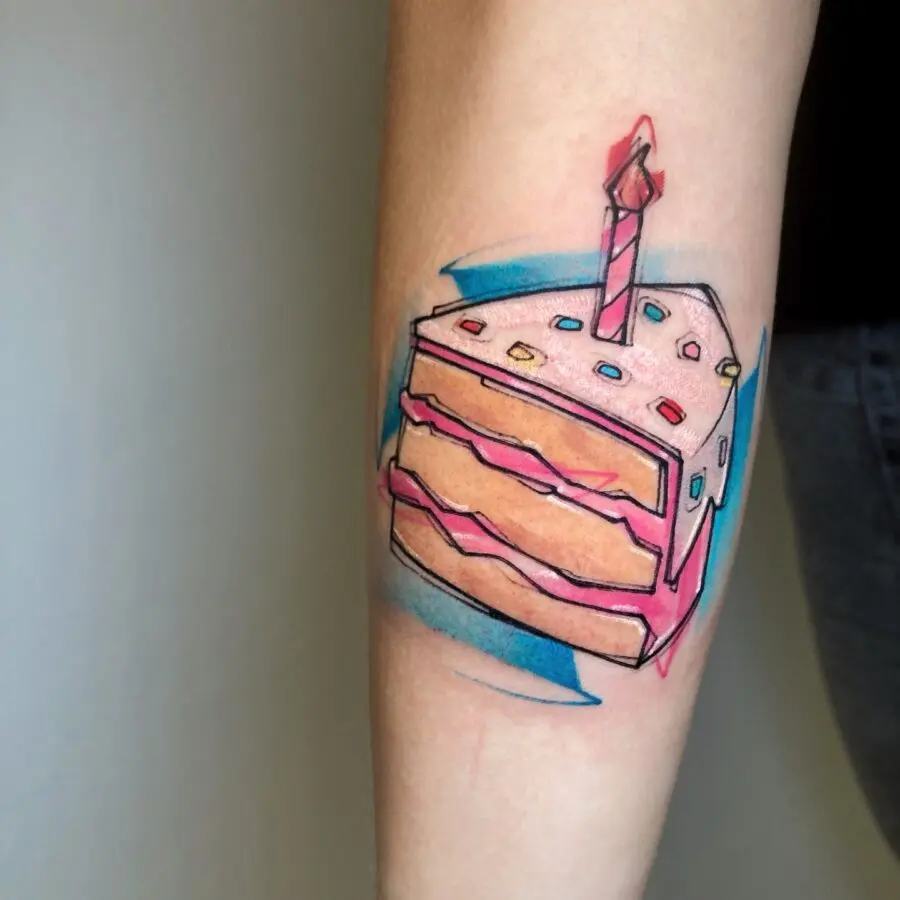 A colorful cake slice tattoo for birthdays